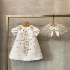 Vestido Niña de Raso Detalle Perla TQL19