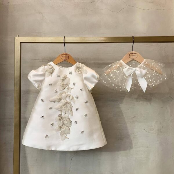 Vestido Niña de Raso Detalle Perla TQL19