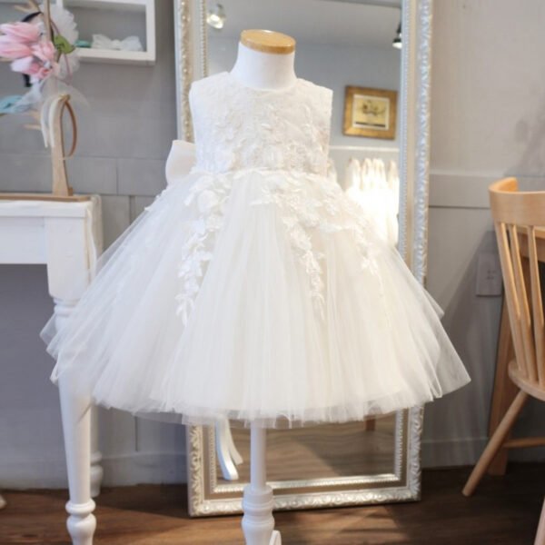 Elegante Vestido Niña de Gasa con Gran Moño para Bautizo Primera Comunion TQL20