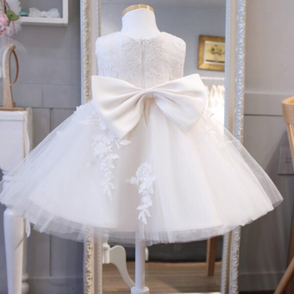 Elegante Vestido Niña de Gasa con Gran Moño para Bautizo Primera Comunion TQL20