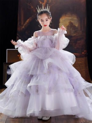 Lila Vestido Niña de Gasa Hasta el Suelo TQL21