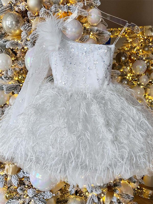 Vestido Niña en Moda Falda de Un Hombro Detalle Lentejuelas TQL22