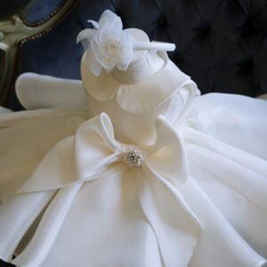 Clasico Blanco Vestido Niña de Raso Vestido de Collar de Muñeca para Bautizo TQL24