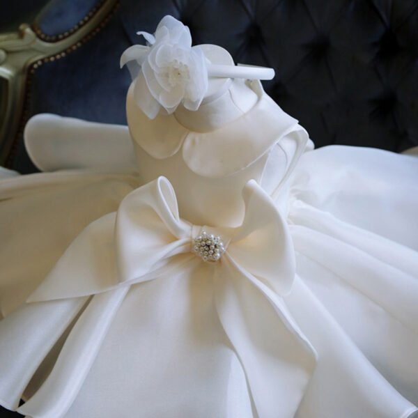 Clasico Blanco Vestido Niña de Raso Vestido de Collar de Muñeca para Bautizo TQL24