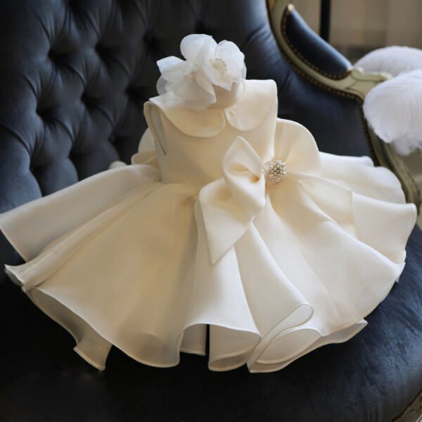 Clasico Blanco Vestido Niña de Raso Vestido de Collar de Muñeca para Bautizo TQL24