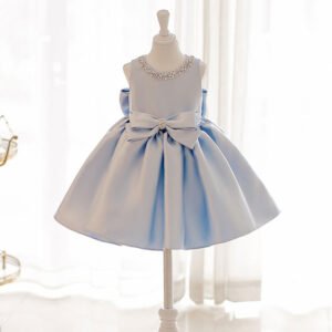 Clasico Baby Blue Vestido Niña de Raso Sin Mangas TQL25
