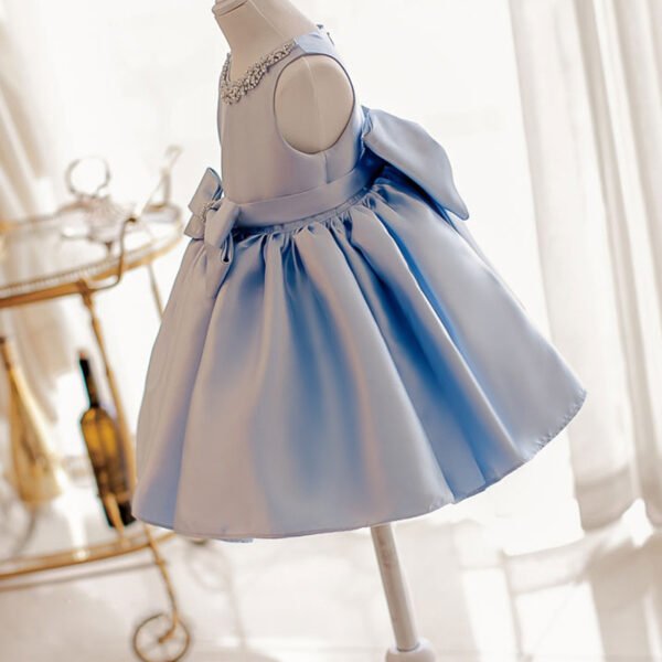 Clasico Baby Blue Vestido Niña de Raso Sin Mangas TQL25