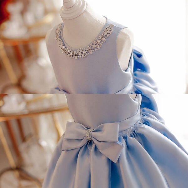 Clasico Baby Blue Vestido Niña de Raso Sin Mangas TQL25