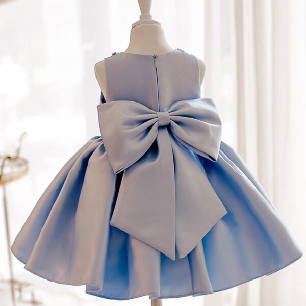 Clasico Baby Blue Vestido Niña de Raso Sin Mangas TQL25
