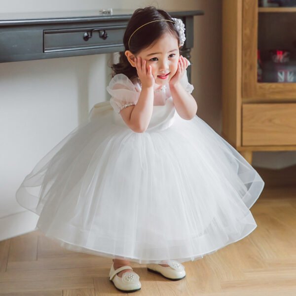 Clasico Blanco Vestido Niña de Gasa para Bautizo Primera Comunion TQL26