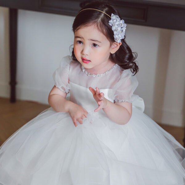 Clasico Blanco Vestido Niña de Gasa para Bautizo Primera Comunion TQL26