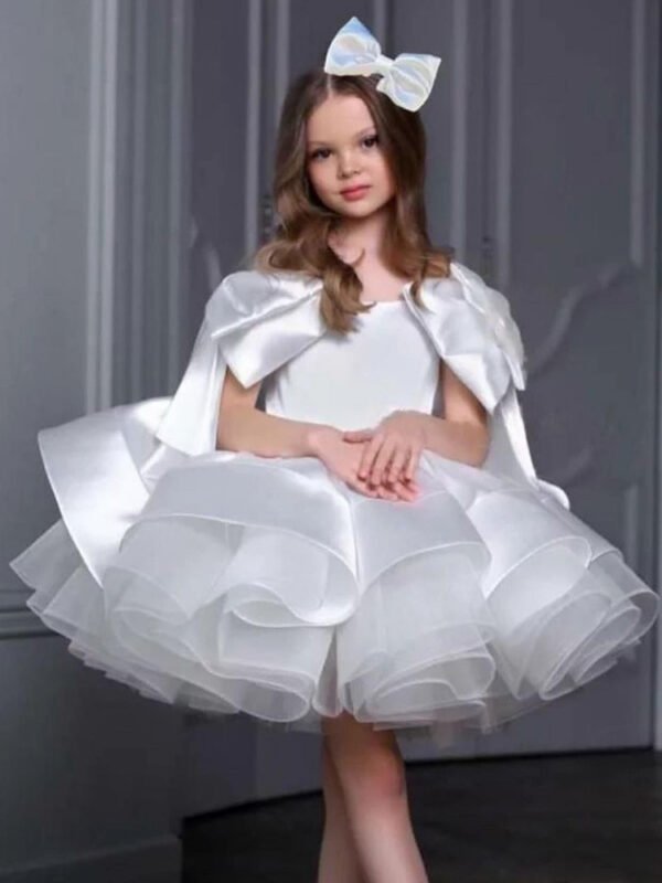 Basmarti Vestido Niña de Rado Gran Moños de Hombro para Bautizo TQL27