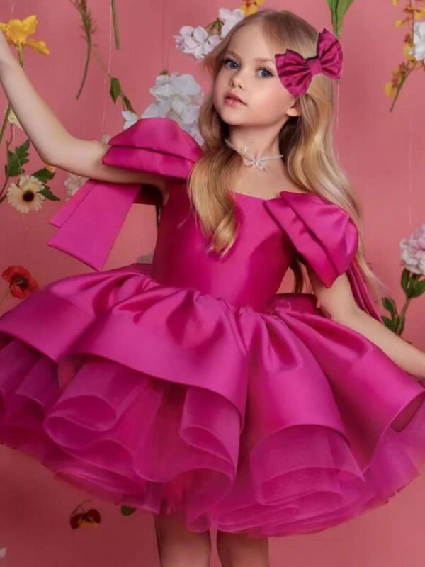 Basmarti Vestido Niña de Rado Gran Moños de Hombro para Bautizo TQL27