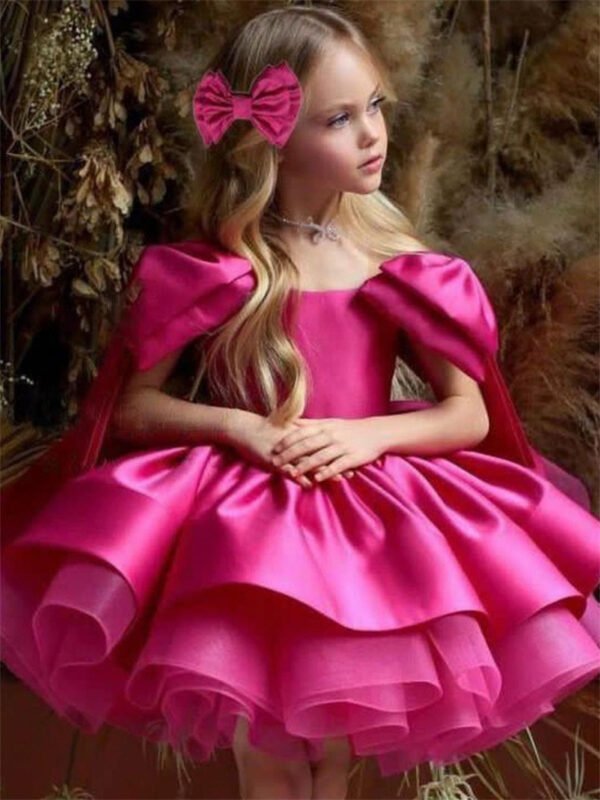 Basmarti Vestido Niña de Rado Gran Moños de Hombro para Bautizo TQL27