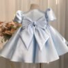 Elegante Baby Blue Vestido Niña de Raso con Flor de Perla TQL29