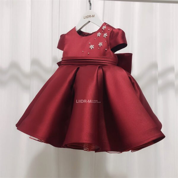 Burgundy Elegante Vestido Niña de Raso TQL31