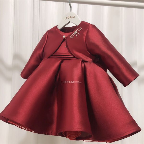 Burgundy Elegante Vestido Niña de Raso TQL31