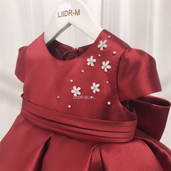 Burgundy Elegante Vestido Niña de Raso TQL31