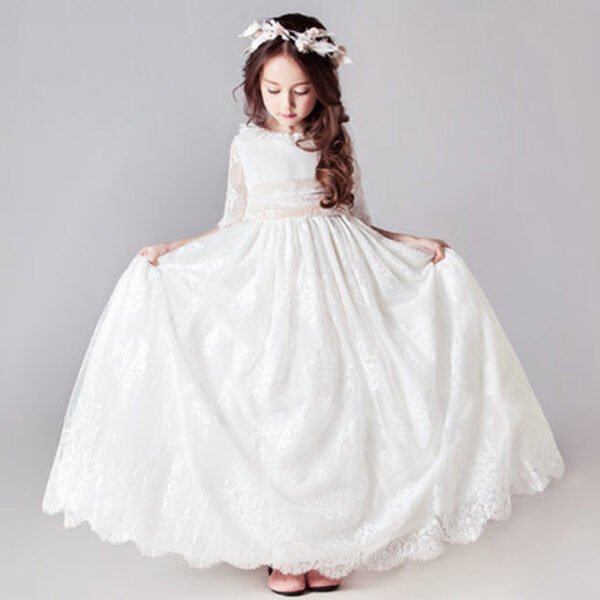 Clasico Blanco Vestido Niña Falda Largo para Bautizo Primera Comunion TQL32