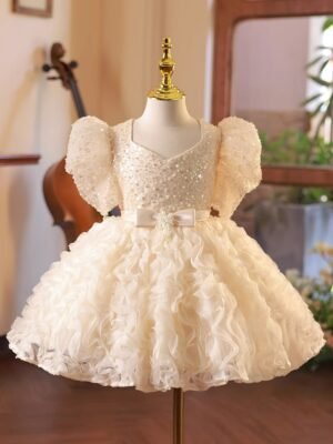 Vestido Niña Pegado Perla Manuales para Bautizo TQL36