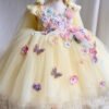 Amarillo Elegante Princesa Vestido Niña de Gasa Detalle Flor TQL37