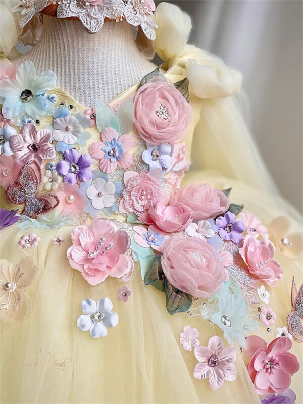 Amarillo Elegante Princesa Vestido Niña de Gasa Detalle Flor TQL37