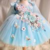 Blue Elegante Princesa Vestido Niña de Gasa Detalle Flor TQL38
