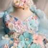 Blue Elegante Princesa Vestido Niña de Gasa Detalle Flor TQL38