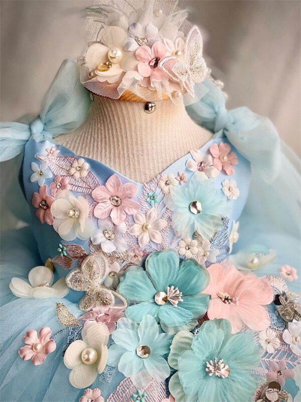 Blue Elegante Princesa Vestido Niña de Gasa Detalle Flor TQL38