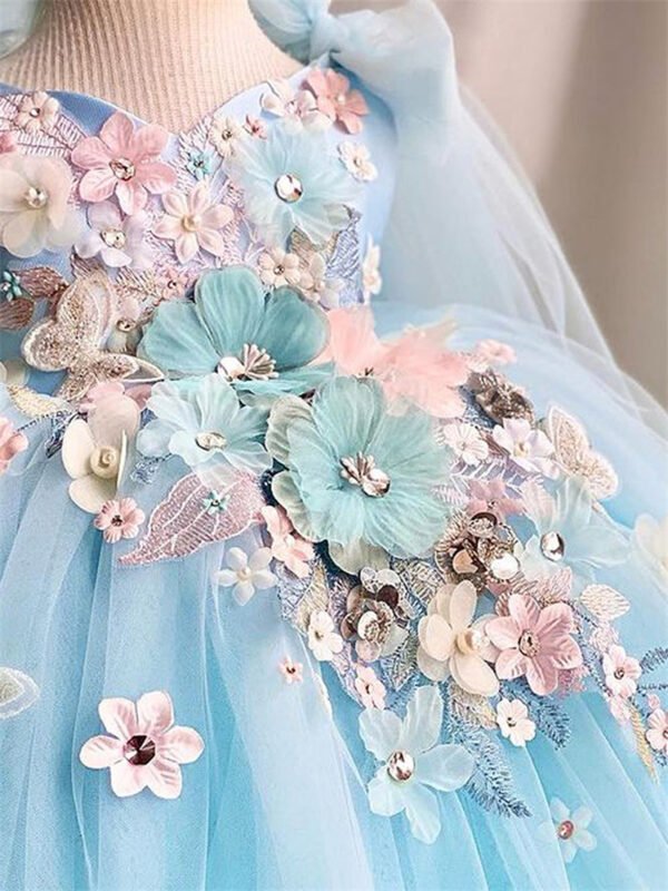 Blue Elegante Princesa Vestido Niña de Gasa Detalle Flor TQL38