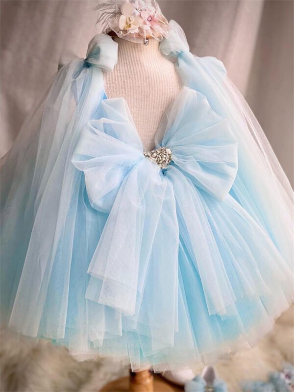 Blue Elegante Princesa Vestido Niña de Gasa Detalle Flor TQL38