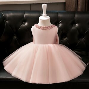 Elegante Vestido Niña Detalle Perla Pink TQL39