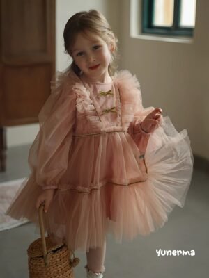 Elegante Blush Vestido Niña de Gasa TQL41