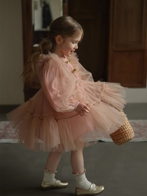 Elegante Blush Vestido Niña de Gasa TQL41