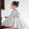 Elegante Vestido Niña de Raso Blanco para Bautizo Primera Comunion TQL42