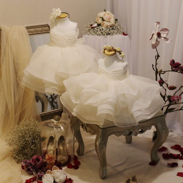 Blanco Elegante Vestido Niña Sin Mangas para Bautizo TQL43
