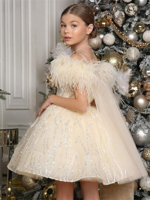 Vestido Niña Mangas Voladoras y Lineas Plata Brillantes TQL44