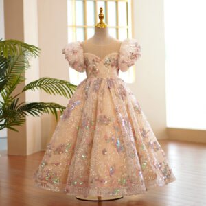 Elegante Vestido Niña Linea Plata Brillante y Lentejuelas TQL45