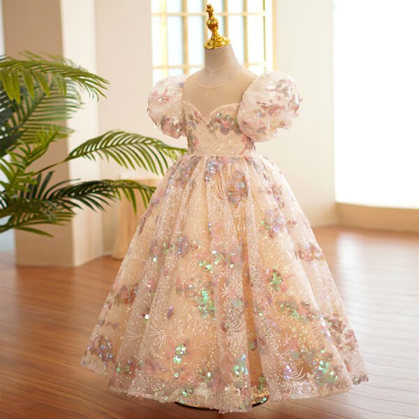 Elegante Vestido Niña Linea Plata Brillante y Lentejuelas TQL45