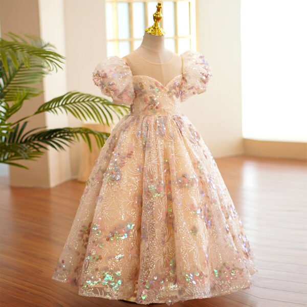 Elegante Vestido Niña Linea Plata Brillante y Lentejuelas TQL45