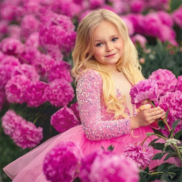 Elegante Pink Vestido Niña Lentejuelas y Falta de Gasa TQL47