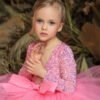 Elegante Pink Vestido Niña Lentejuelas y Falta de Gasa TQL47