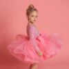 Elegante Pink Vestido Niña Lentejuelas y Falta de Gasa TQL47