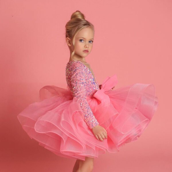 Elegante Pink Vestido Niña Lentejuelas y Falta de Gasa TQL47