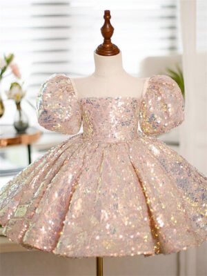 Elegante Vestido Niña Lentejuelas Falda de Colores TQL52