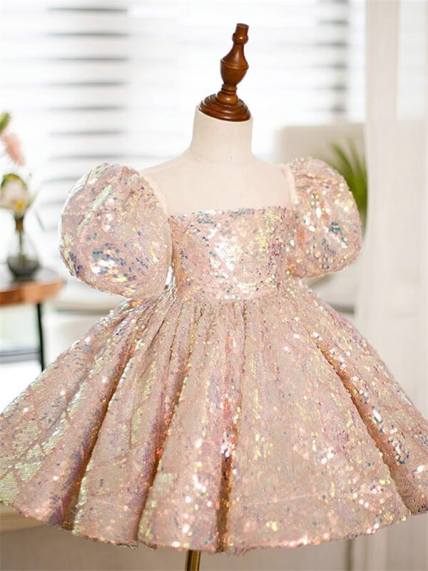 Elegante Vestido Niña Lentejuelas Falda de Colores TQL52