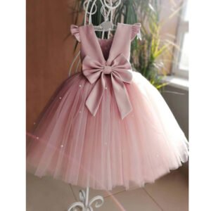 Pink Gran Moño Vestido Niña con Espalda Abierta TQL53