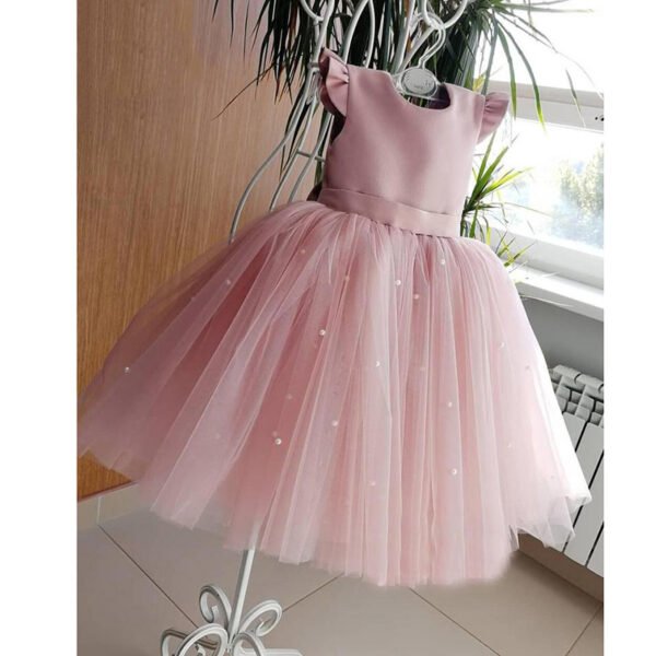 Pink Gran Moño Vestido Niña con Espalda Abierta TQL53