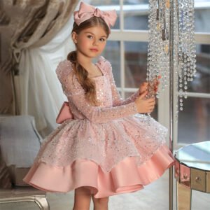 Elegante Pink Vestido Niña Lentejuelas TQL54