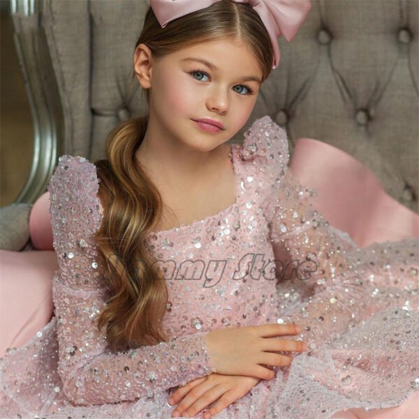 Elegante Pink Vestido Niña Lentejuelas TQL54